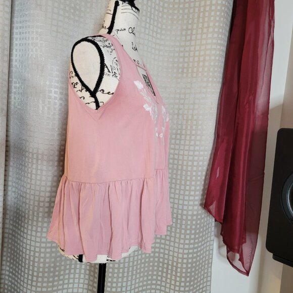 Alya Francesca's Pink Size Medium Floral Embroidered Floral Peplum Crop Tan - Picture 2 of 9